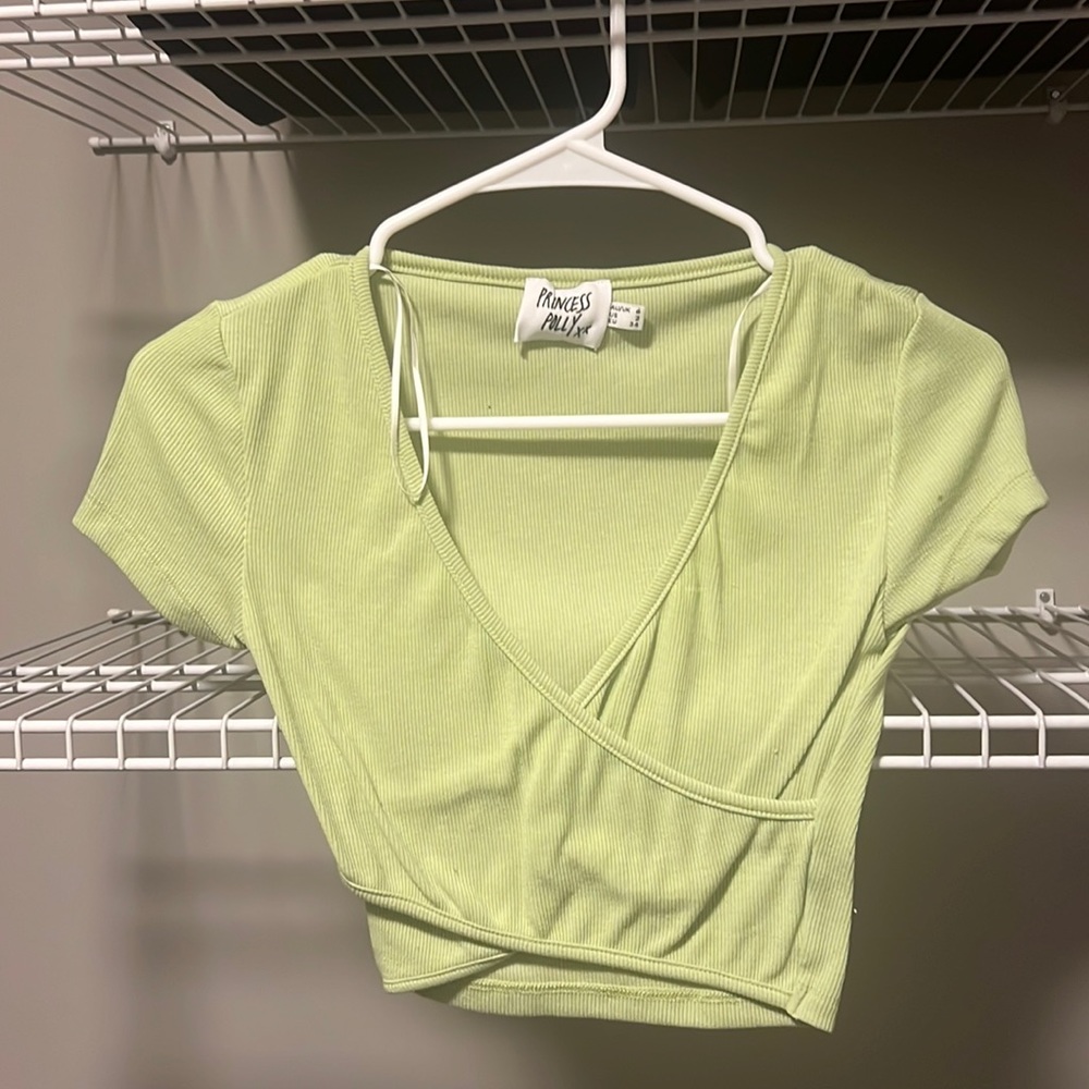 NWOT * Princess Polly Light Green Wrap Crop Shirt Size 2